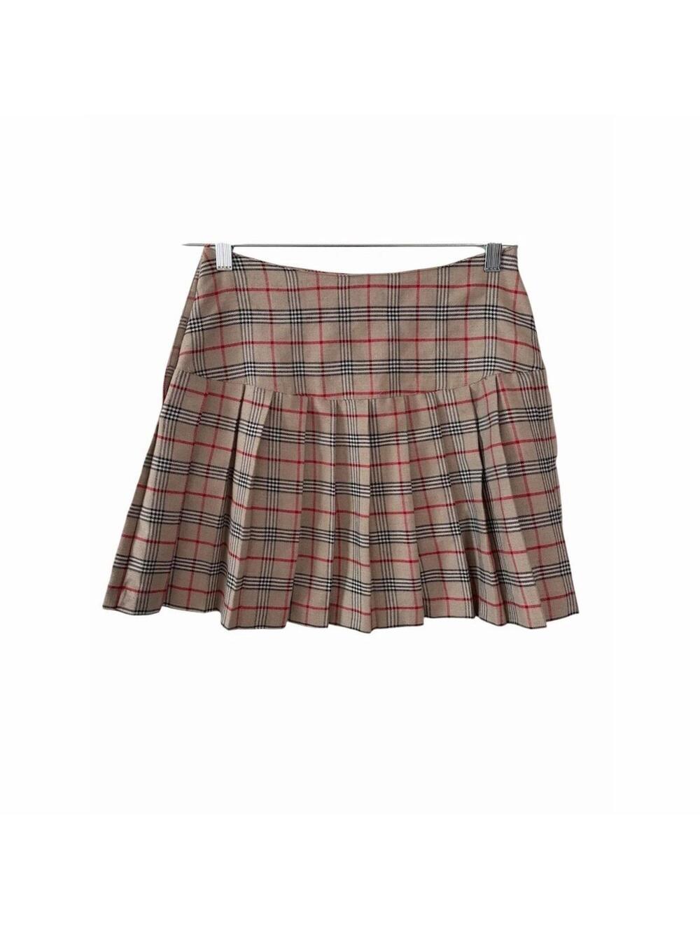 Vintage Express Skirt Womens Size 2 Beige Plaid Pleated Mini Kilt Style Side
